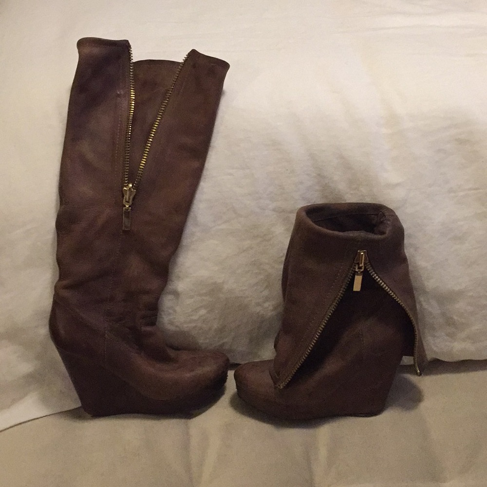 Taupe leather Steve Madden wedge boots